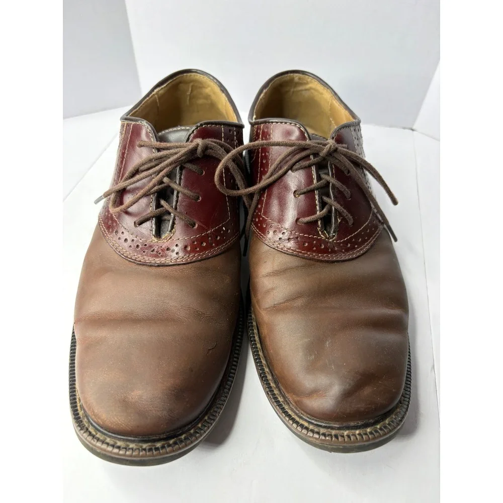 Bass Eugene Mens Brown Burgundy Leather Saddle‎ Shoes Oxford 1580-230 Size 7.5M